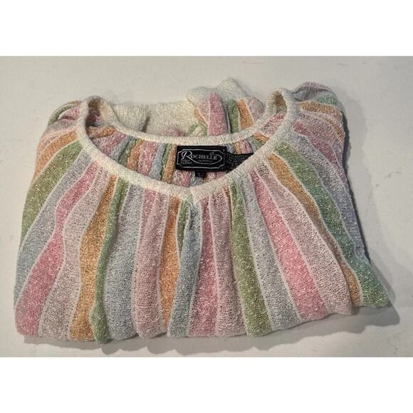 Vintage Rochelle California Rainbow Pastel Striped Sweater Boho Textured Knit - Picture 6 of 9